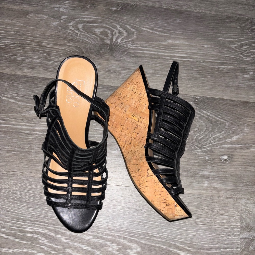 Franco Sarto Sombre strappy cork wedged sandal.